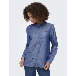JDY Love L/S Broderet Skjorte - Medium Blue Denim / Heart