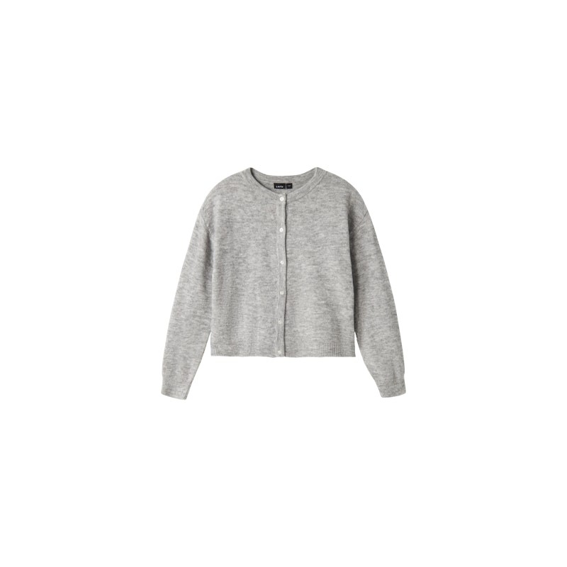 LMTD pige - Lodet langærmet kort strik cardigan - Light Grey Melange
