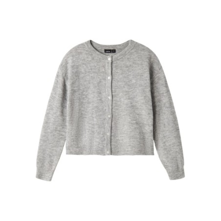 LMTD pige - Lodet langærmet kort strik cardigan - Light Grey Melange