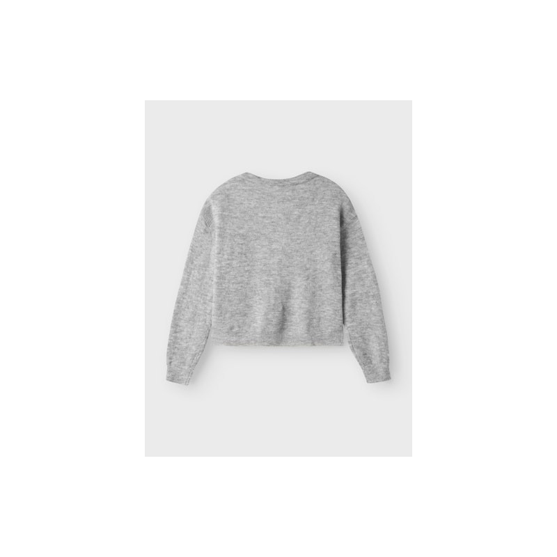LMTD pige - Lodet langærmet kort strik cardigan - Light Grey Melange