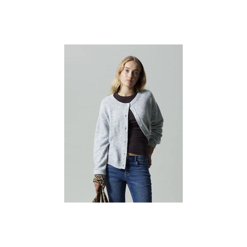 LMTD pige - Lodet langærmet kort strik cardigan - Light Grey Melange