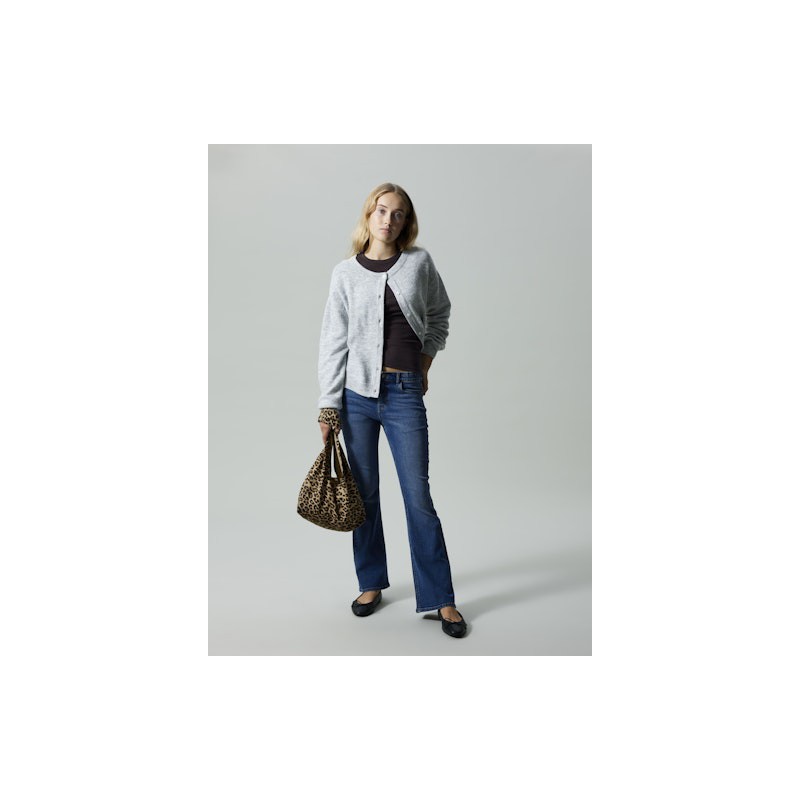LMTD pige - Lodet langærmet kort strik cardigan - Light Grey Melange