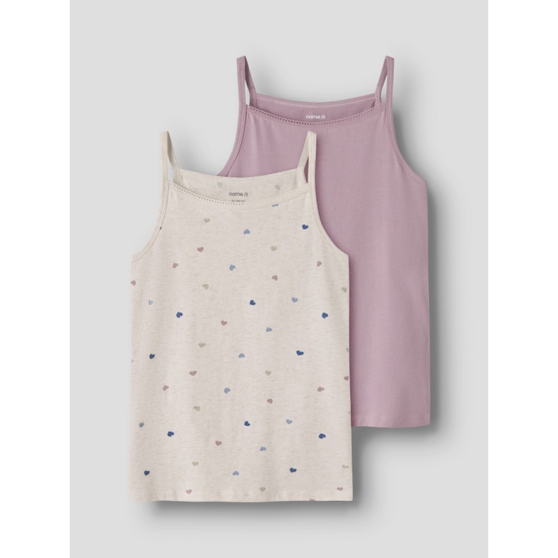 NAME IT Kids Hjerte Strop Top 2-Pak - Peyote Melange