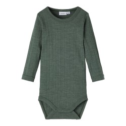 NAME IT Baby Uld L/S Bodystocking - Duck Green