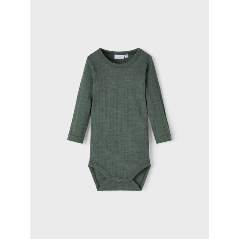 NAME IT Baby Uld L/S Bodystocking - Duck Green