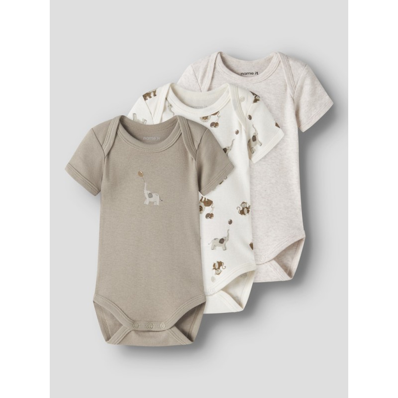 NAME IT Baby Bodystocking Animal 3-pak - Jet Stream