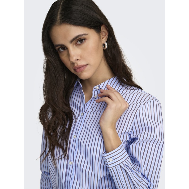 JDY Mio L/S Skjorte - Cashmere Blue/Hvid & Brun