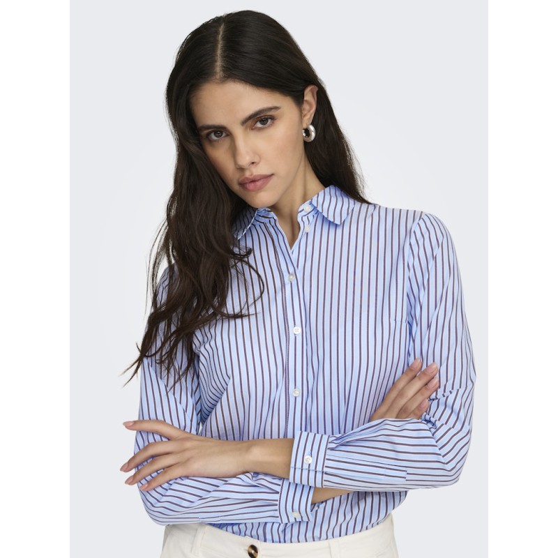 JDY Mio L/S Skjorte - Cashmere Blue/Hvid & Brun