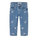 NAME IT MINI pige - Bella Mom fit Jeans - Medium Blue / Sløjfe
