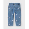 NAME IT MINI pige - Bella Mom fit Jeans - Medium Blue / Sløjfe