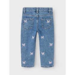 NAME IT MINI pige - Bella Mom fit Jeans - Medium Blue / Sløjfe