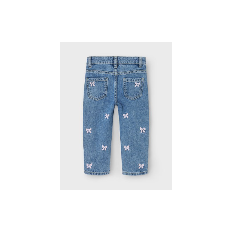 NAME IT MINI pige - Bella Mom fit Jeans - Medium Blue / Sløjfe