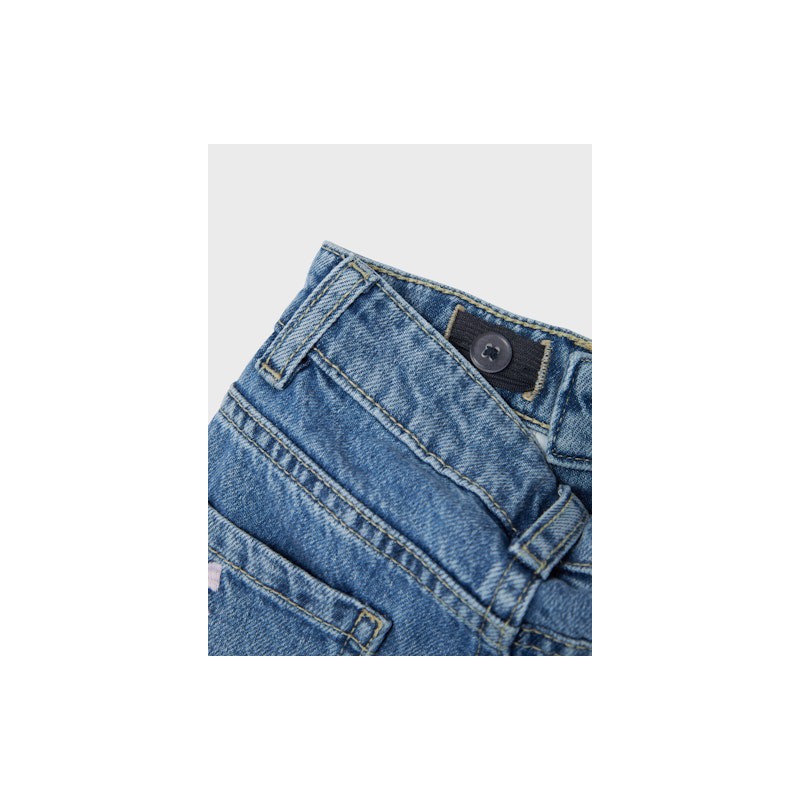 NAME IT MINI pige - Bella Mom fit Jeans - Medium Blue / Sløjfe