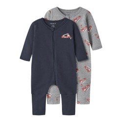 NAME IT Baby Brandbil Lynlås Natdragt 2-pak - Grey Melange