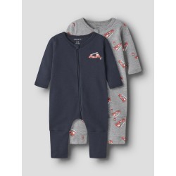 NAME IT Baby Brandbil Lynlås Natdragt 2-pak - Grey Melange