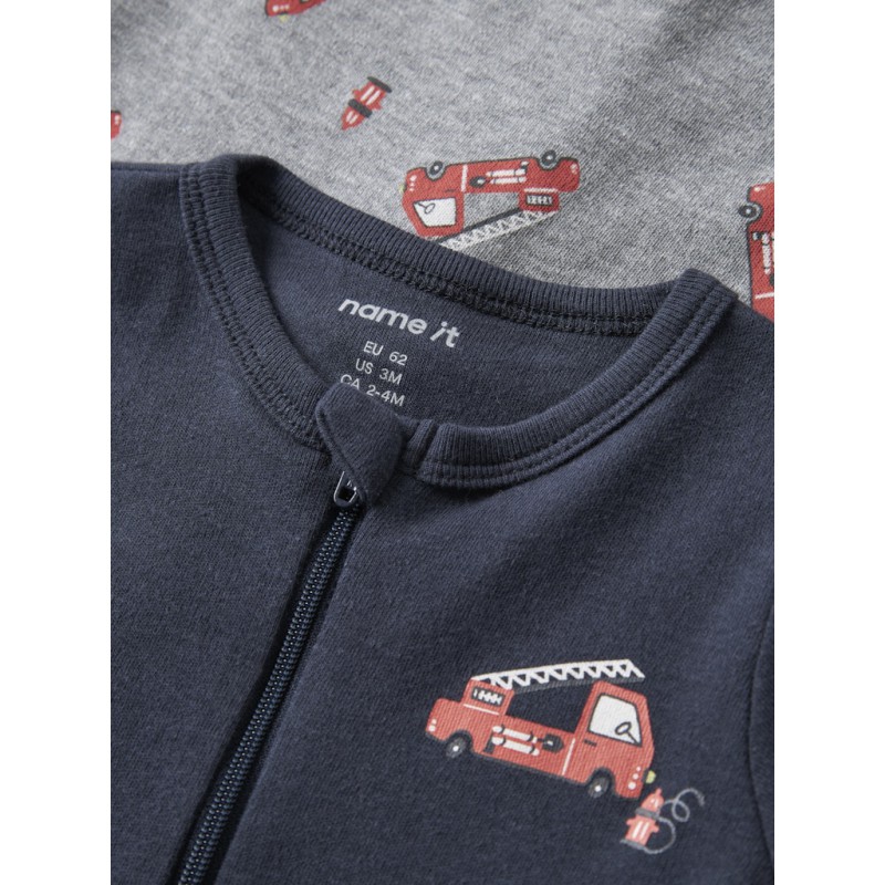 NAME IT Baby Brandbil Lynlås Natdragt 2-pak - Grey Melange