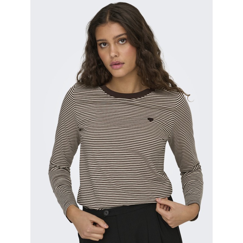 JDY Pisa L/S Print Bluse - Coffee Bean / Sandshell