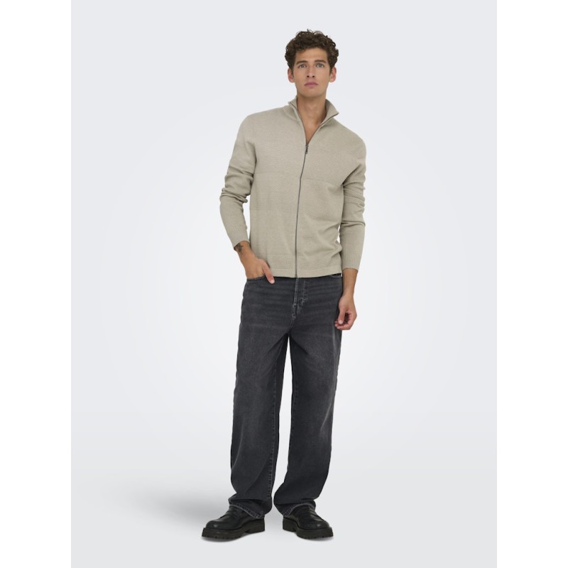 ONLY & SONS Malik Regular Strik Lynlås Cardigan - Silver Linning