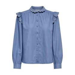 ONLY Piper Frill Denim Skjorte - Medium Blue Denim
