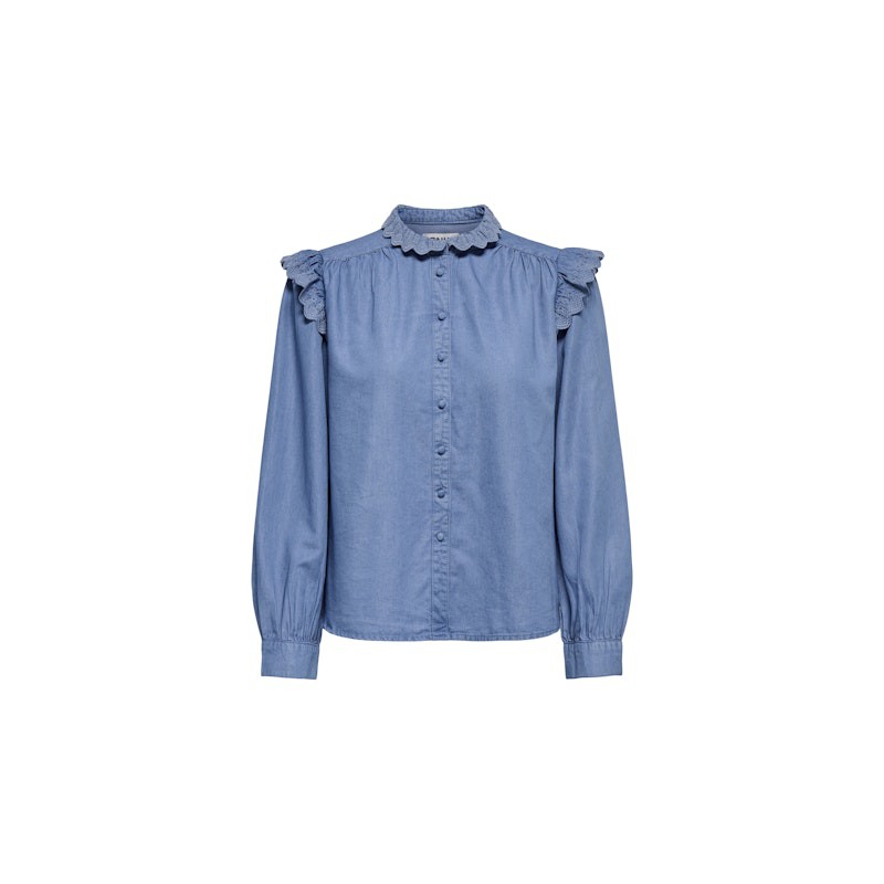 ONLY Piper Frill Denim Skjorte - Medium Blue Denim