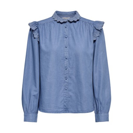 ONLY Piper Frill Denim Skjorte - Medium Blue Denim