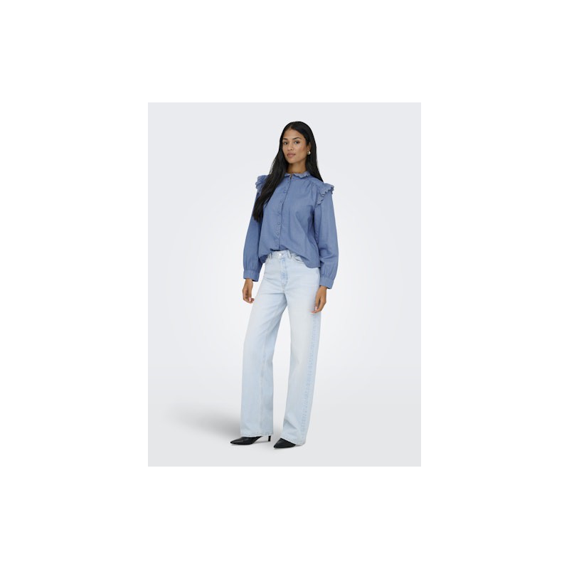 ONLY Piper Frill Denim Skjorte - Medium Blue Denim
