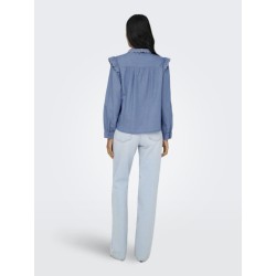 ONLY Piper Frill Denim Skjorte - Medium Blue Denim