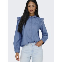 ONLY Piper Frill Denim Skjorte - Medium Blue Denim