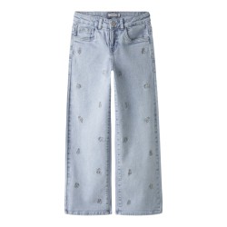 NAME IT Kids Rose Brede Broderi Jeans - Light Blue Denim