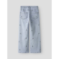 NAME IT Kids Rose Brede Broderi Jeans - Light Blue Denim