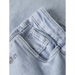 NAME IT Kids Rose Brede Broderi Jeans - Light Blue Denim