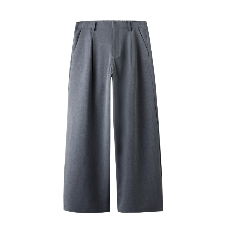 LMTD Luis Pleat Brede Bukser - Grey Melange
