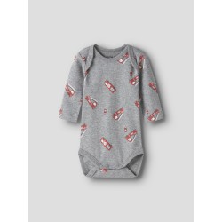 NAME IT Baby 3-pak Brandbil L/S Bodystocking - Grey Melange