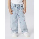 NAME IT Mini Rose Brede Broderi Jeans - Light Blue Bleached