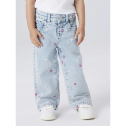 NAME IT Mini Rose Brede Broderi Jeans - Light Blue Bleached