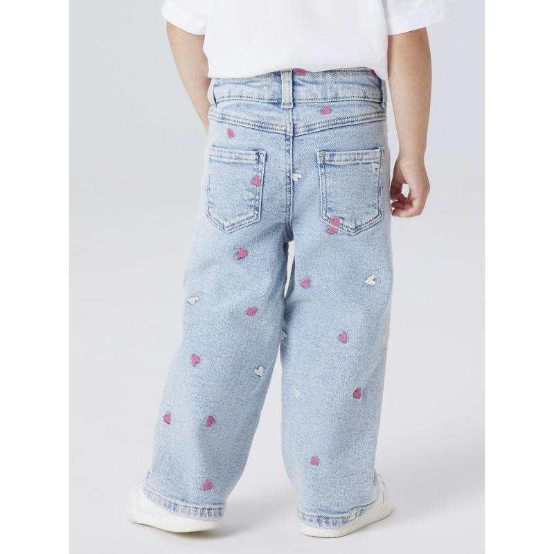 NAME IT Mini Rose Brede Broderi Jeans - Light Blue Bleached