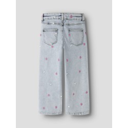 NAME IT Mini Rose Brede Broderi Jeans - Light Blue Bleached