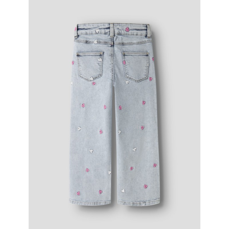 NAME IT Mini Rose Brede Broderi Jeans - Light Blue Bleached