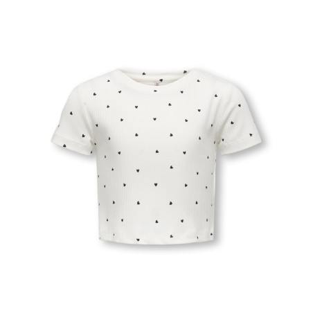 KIDS ONLY Bella Kort S/S T-shirt - Cloud Dancer/Black Hearts
