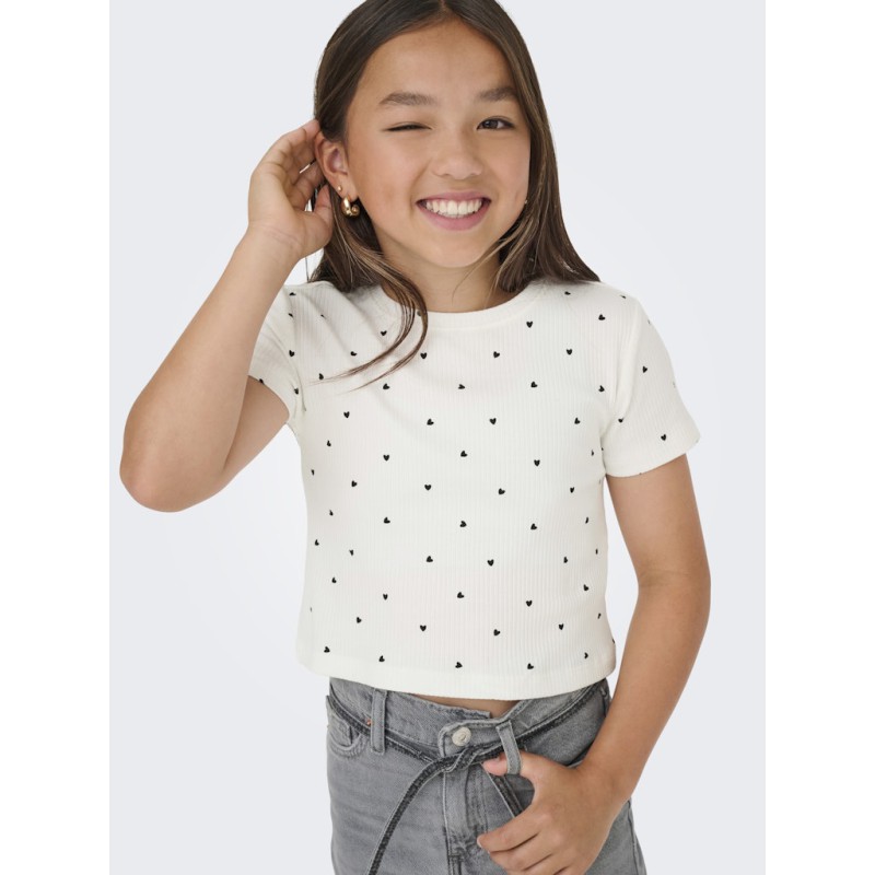 KIDS ONLY Bella Kort S/S T-shirt - Cloud Dancer/Black Hearts