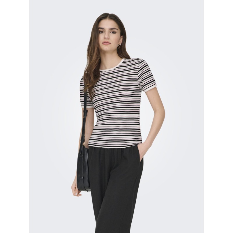 JDY Lada S/S Stribet Top - Sort