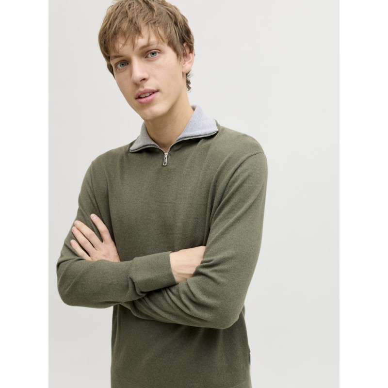 JACK & JONES Beaton Half zip Strik - Beetle