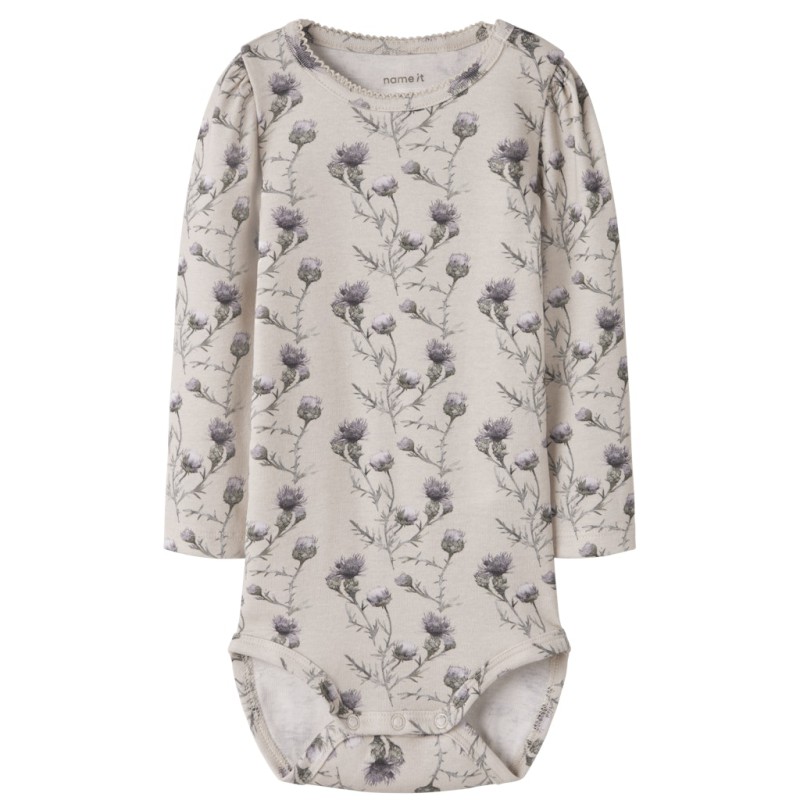 NAME IT Baby Teane L/S Bodystocking - Pumice Stone