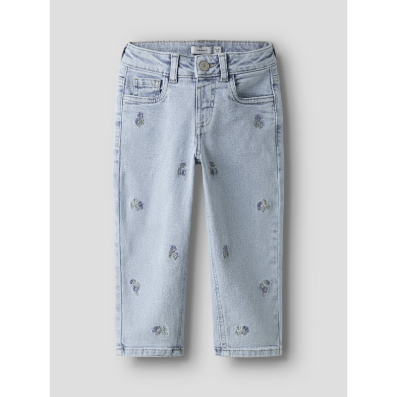 NAME IT Mini Bella Mom Broderi Jeans - Light Blue Denim / Flower