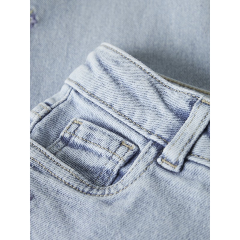 NAME IT Mini Bella Mom Broderi Jeans - Light Blue Denim / Flower