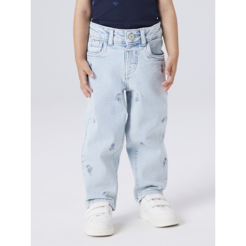NAME IT Mini Bella Mom Broderi Jeans - Light Blue Denim / Flower