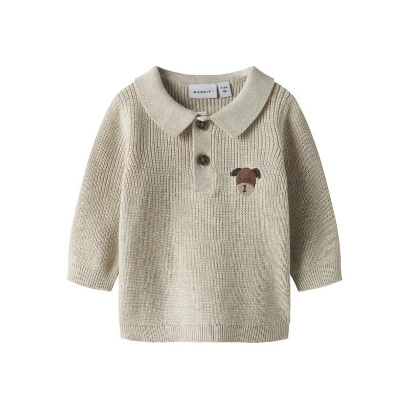 NAME IT Baby Tant L/S Strik Polo - Peyote Melange