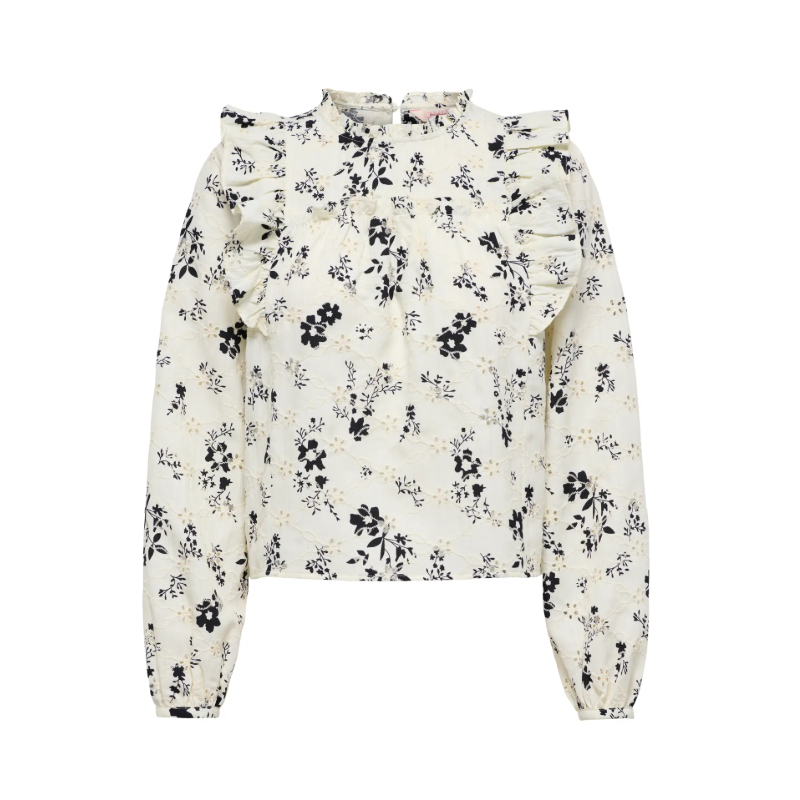 ONLY Rella L/S Broderi Flæse Top - Cloud Dancer