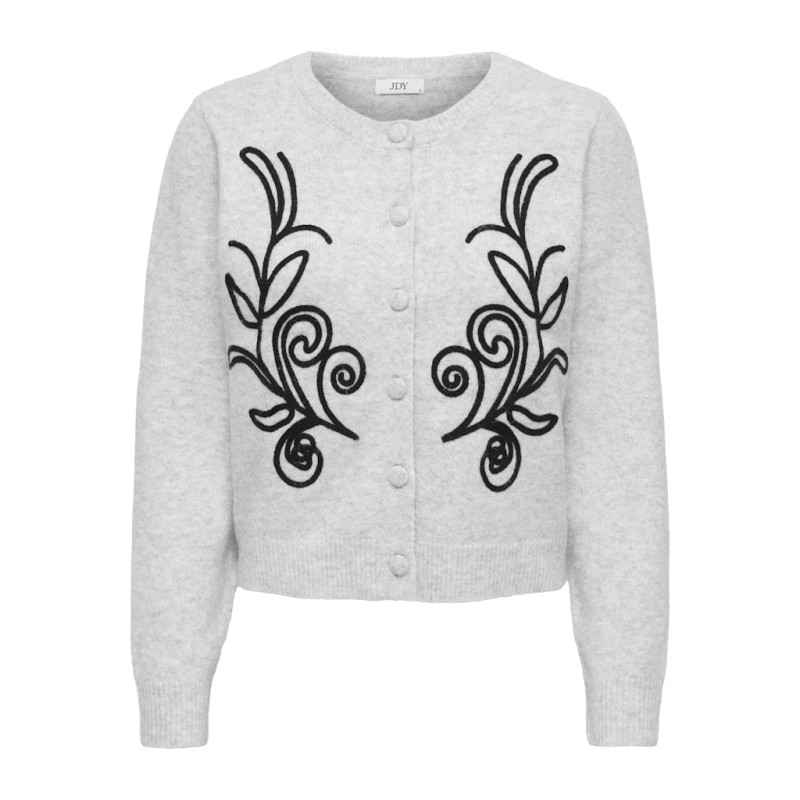 JDY Ella L/S Broderi Strik Cardigan - Light Grey Melange