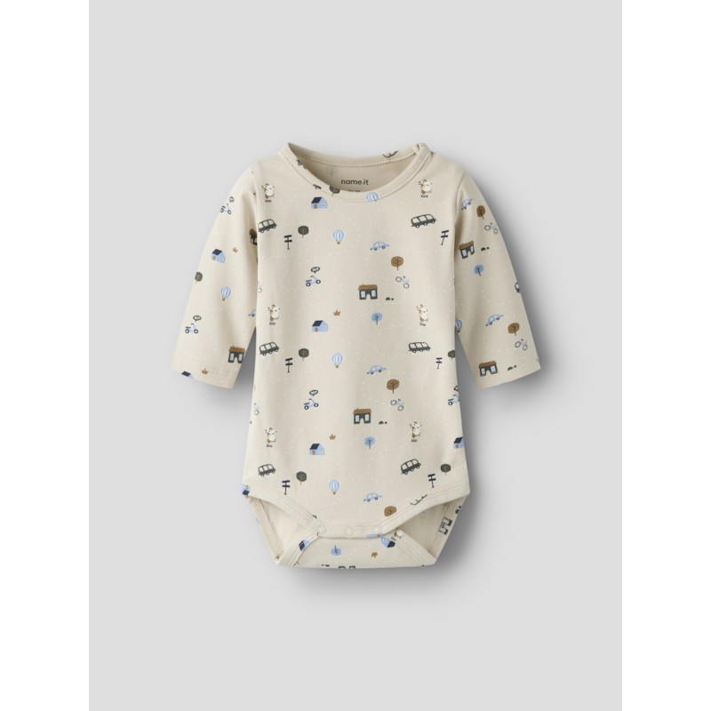 NAME IT Baby Bocar L/S Bodystocking - Pumice Stone